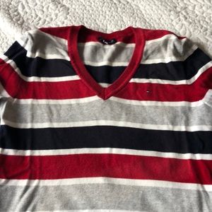 Striped sweater red black and gray